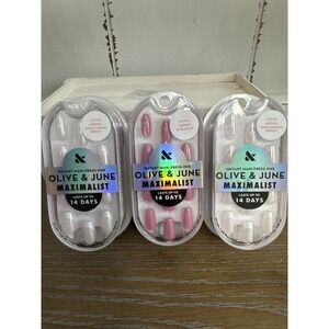 Olive & June Press On Nails Bundle 3 Pack Maximalist White Chrome & Rose Velvet